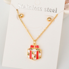 Stainless Steel Chain Kids Enamel Pendant Brass Christmas Necklace Set  XXXS-0077
