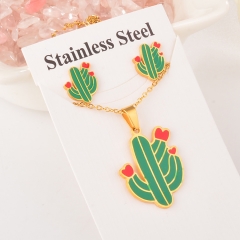 stainless steel cactus pandent and earring set XXXS-0150