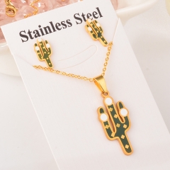 stainless steel cactus pandent and earring set XXXS-0146
