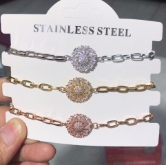 stainless steel chain with copper charm diamond bracelet TTTB-0062