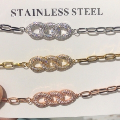 stainless steel chain with copper charm diamond bracelet TTTB-0113