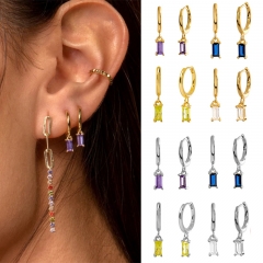 925 Sterling Silver Bling Colorful Zircon Women Hoop Earring With Copper Charms  EARR-0500