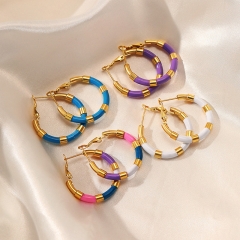 Fashion Jewelry 18k Gold Hoop Stainless Steel Enamel Earring ES-2377