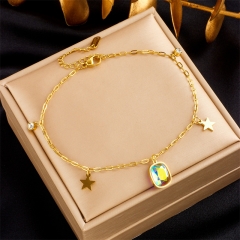 Stainless Steel 18K Gold Plated Anklets With Charms For Women  AN036