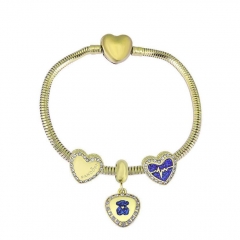 Stainless Steel Heart gold plated charms bracelet for women XK3489