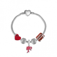 Stainless Steel Heart Snake Chain charms Bracelet  XK5376