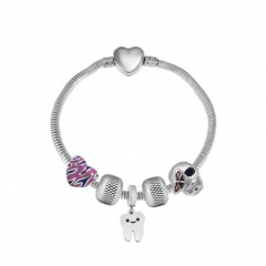 Stainless Steel Heart Snake Chain charms Bracelet  XK5419