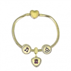 Stainless Steel Heart gold plated charms bracelet for women XK3491