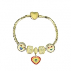 Stainless Steel Heart Snake Chain charms Bracelet  XK5234