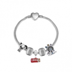 Stainless Steel Heart Snake Chain charms Bracelet  XK5425