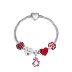 Stainless Steel Heart Snake Chain charms Bracelet  XK5404