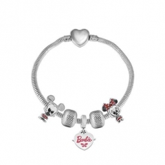 Stainless Steel Heart Snake Chain charms Bracelet  XK5379