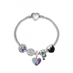 Stainless Steel Heart Snake Chain charms Bracelet  XK5384