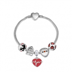 Stainless Steel Heart Snake Chain charms Bracelet  XK5114