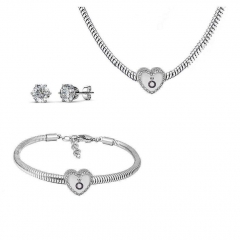 Stainless Steel Charm Necklace Bracelet Earring Jewelry Set PDS216